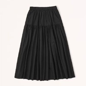 Abercrombie & Fitch Poplin Midi Skirt, Black, Medium Petite